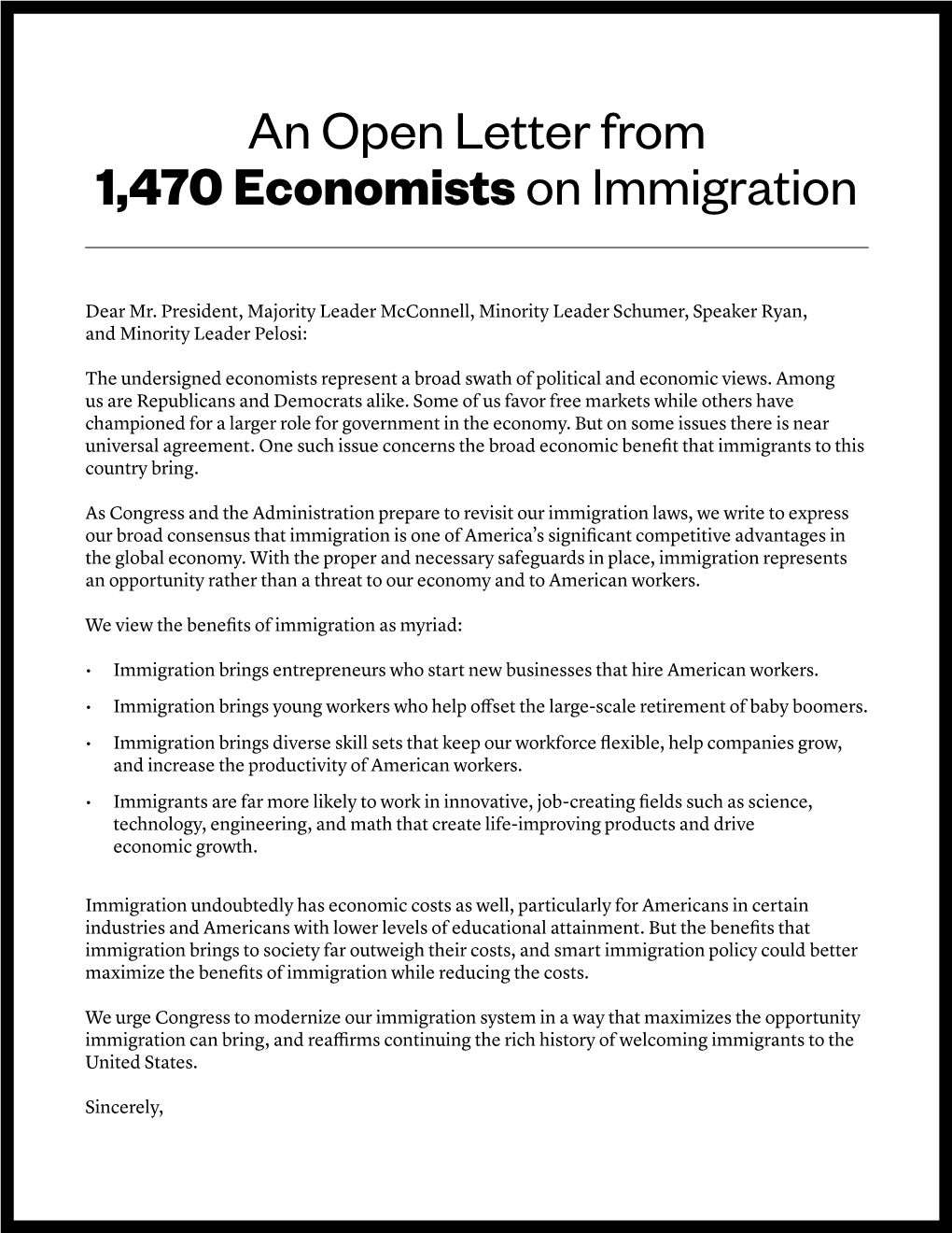 An Open Letter from 1,470 Economistson Immigration