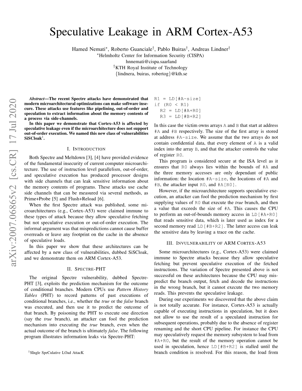 Speculative Leakage in ARM Cortex-A53