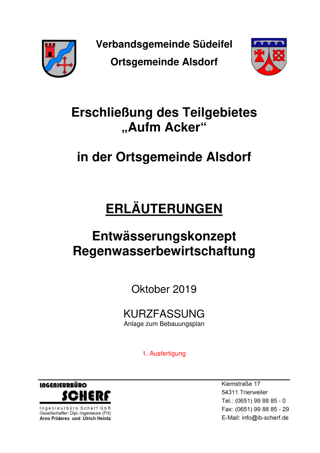 Erschließung Des Teilgebietes „Aufm Acker“ in Der Ortsgemeinde Alsdorf