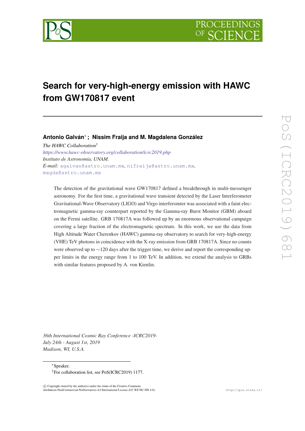 Pos(ICRC2019)681 , Nifraija@Astro.Unam.Mx , 120 Days After the Trigger Time, We Derive and Report the Corresponding Up- ∼ † ; Nissim Fraija and M