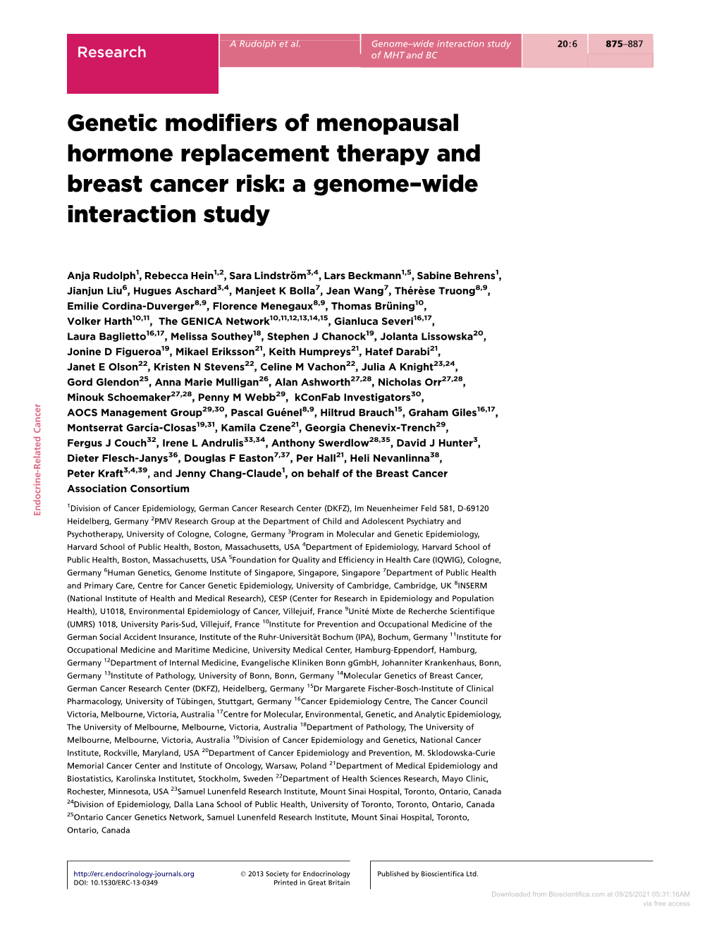 Genetic Modifiers of Menopausal Hormone Replacement Therapy And