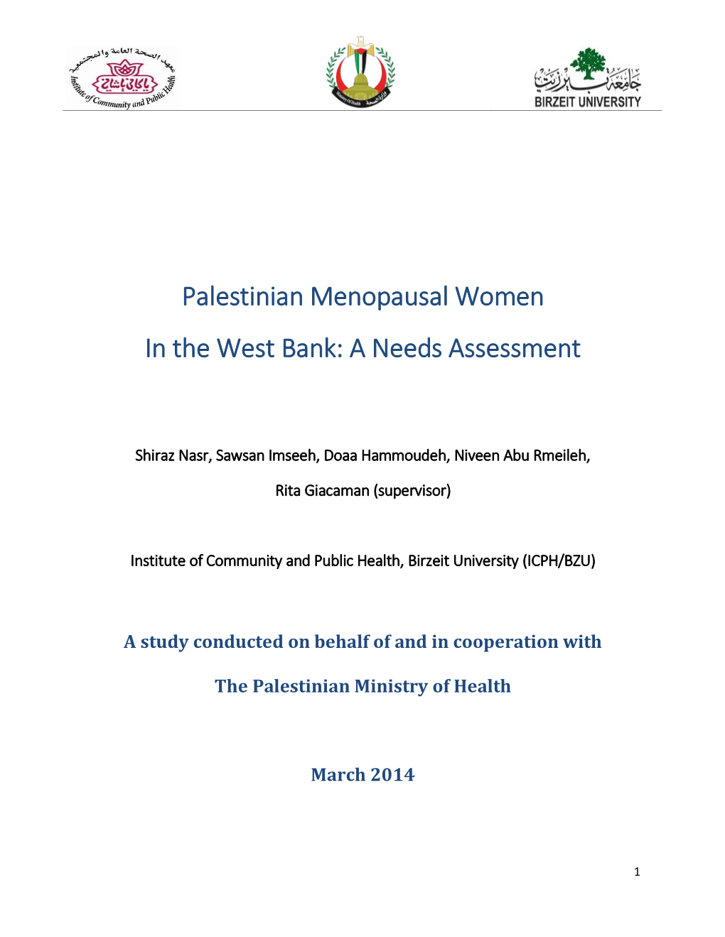 Palestinian Menopausal Women in the West Bank: a Needs Assessment