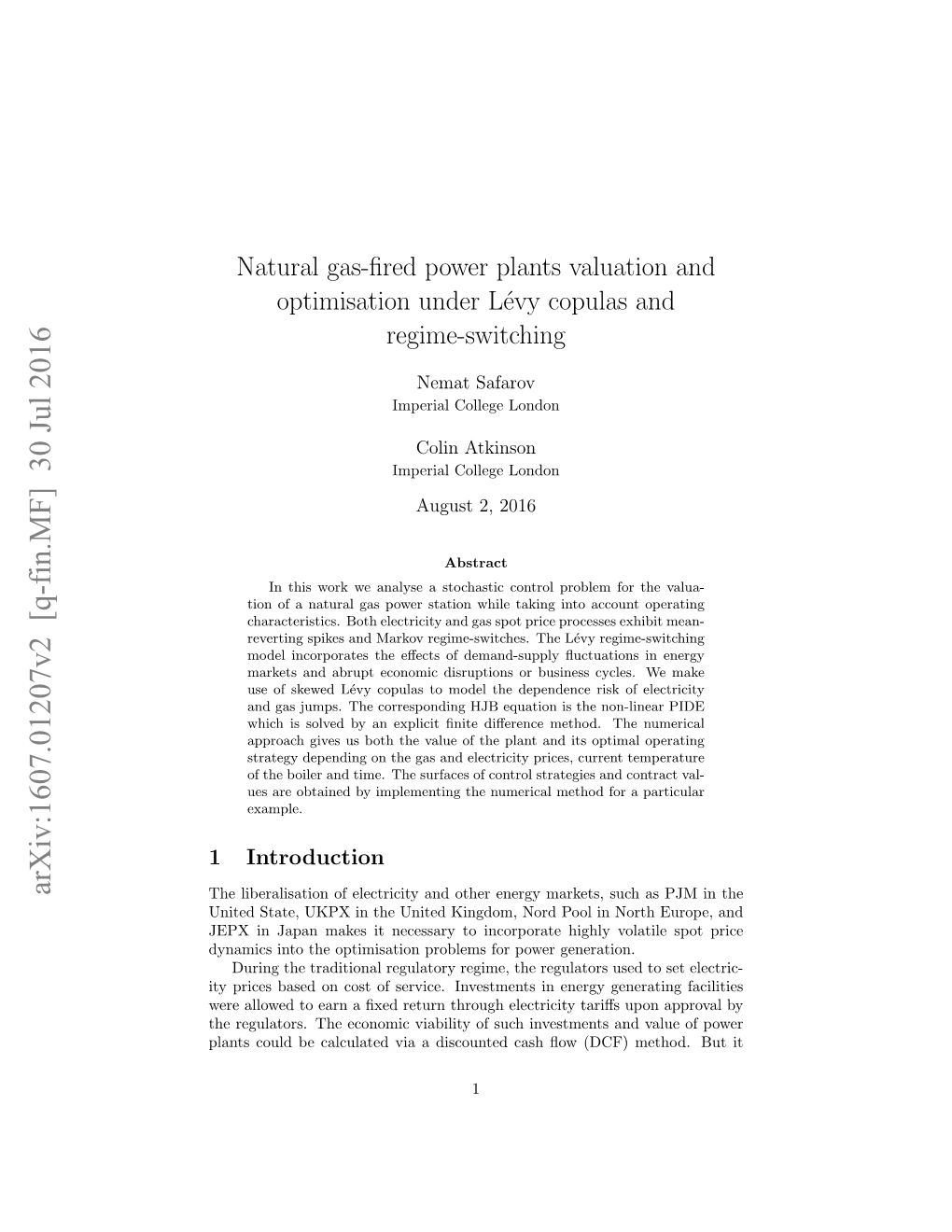 Natural Gas-Fired Power Plants Valuation and Optimisation Under Lévy Copulas and Regime-Switching
