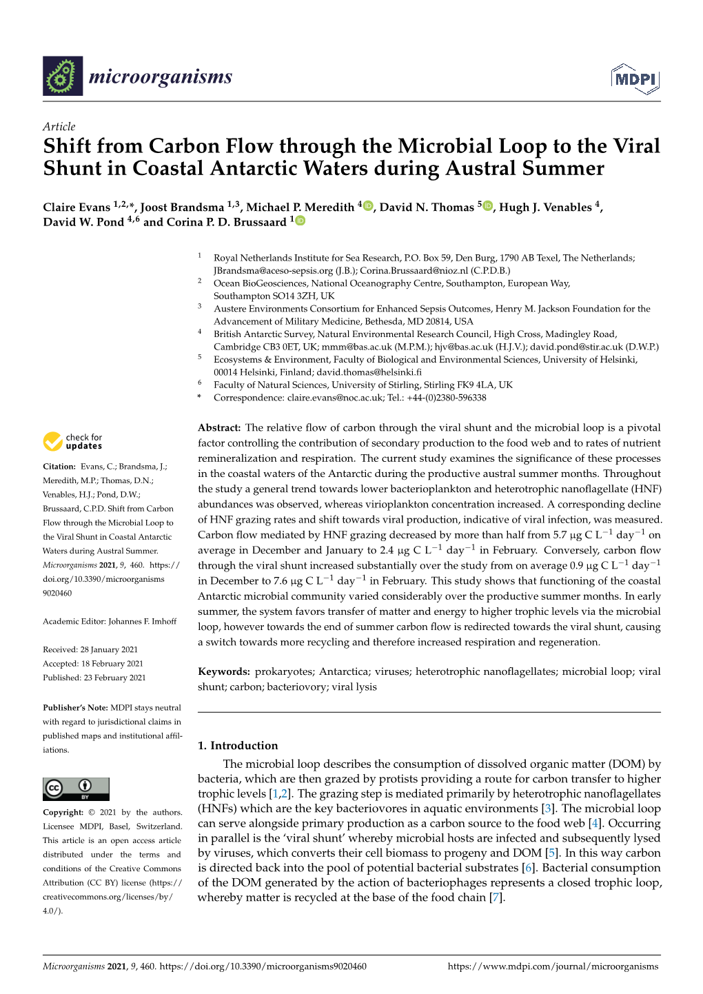 Shift from Carbon Flow Through the Microbial Loop to the Viral Shunt in Coastal Antarctic Waters During Austral Summer