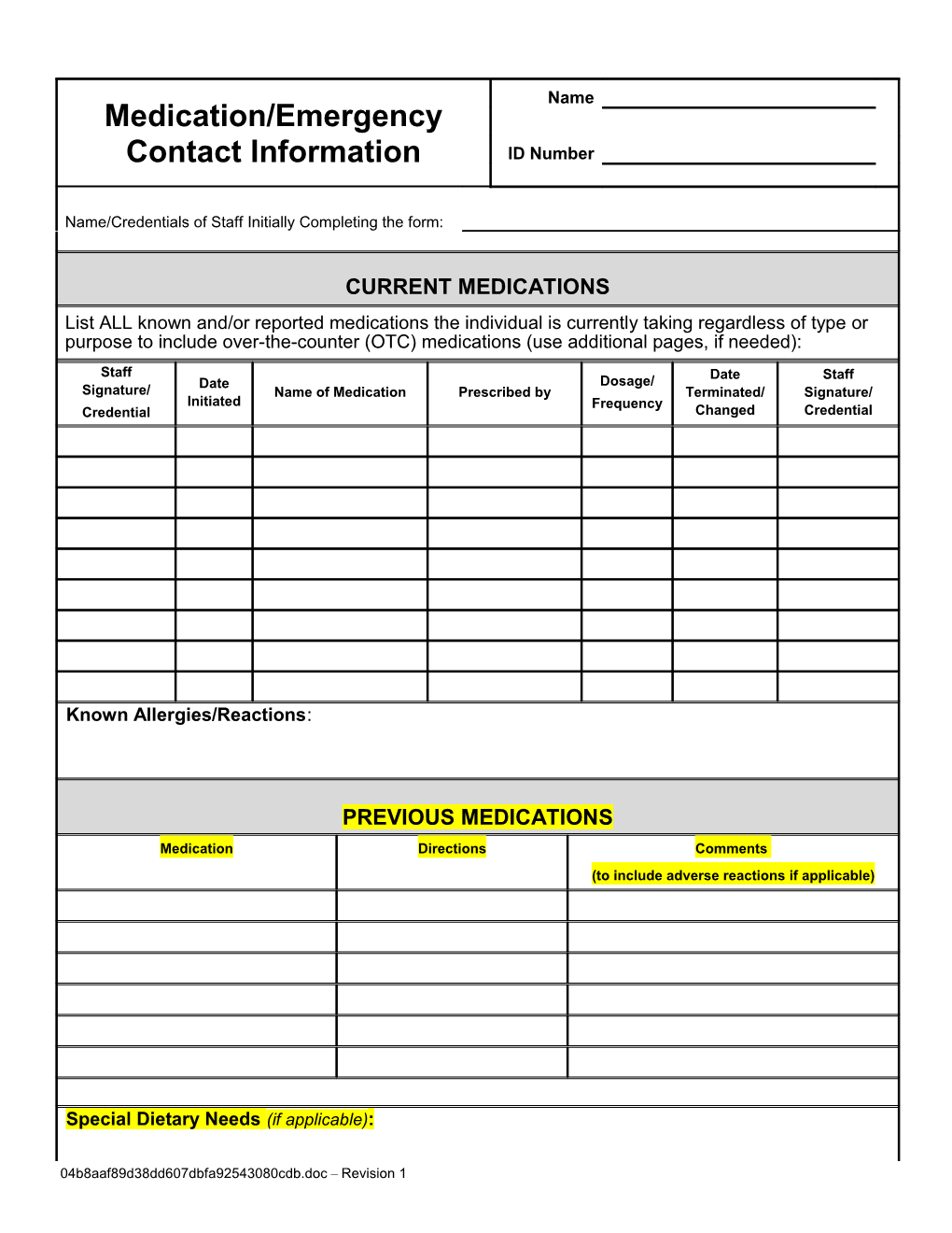 Medication and Emergency Information