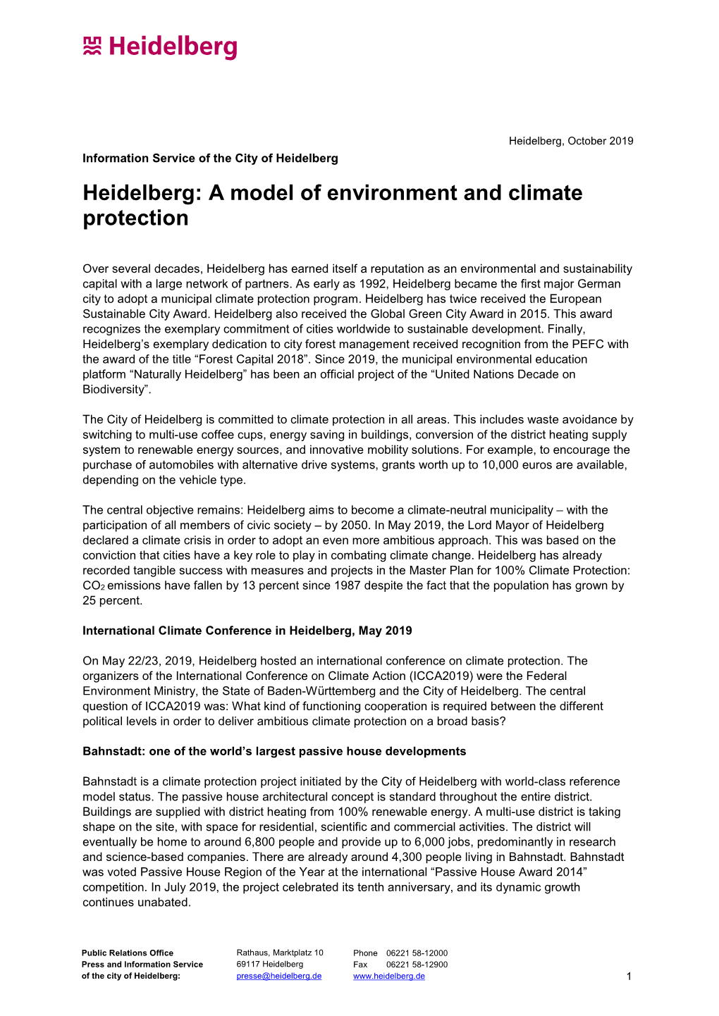 Heidelberg: a Model of Environment and Climate Protection