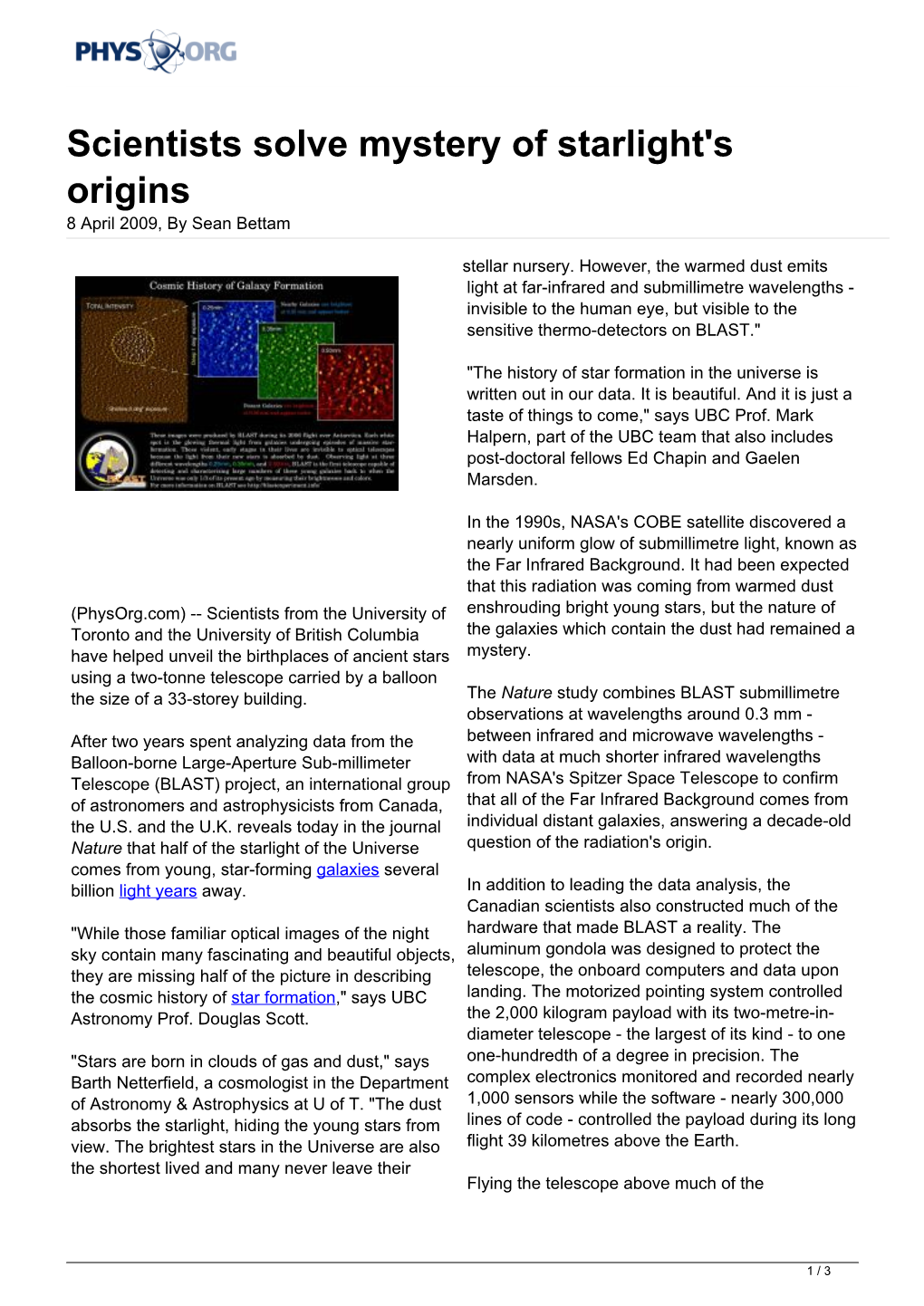 Scientists Solve Mystery of Starlight's Origins 8 April 2009, by Sean Bettam