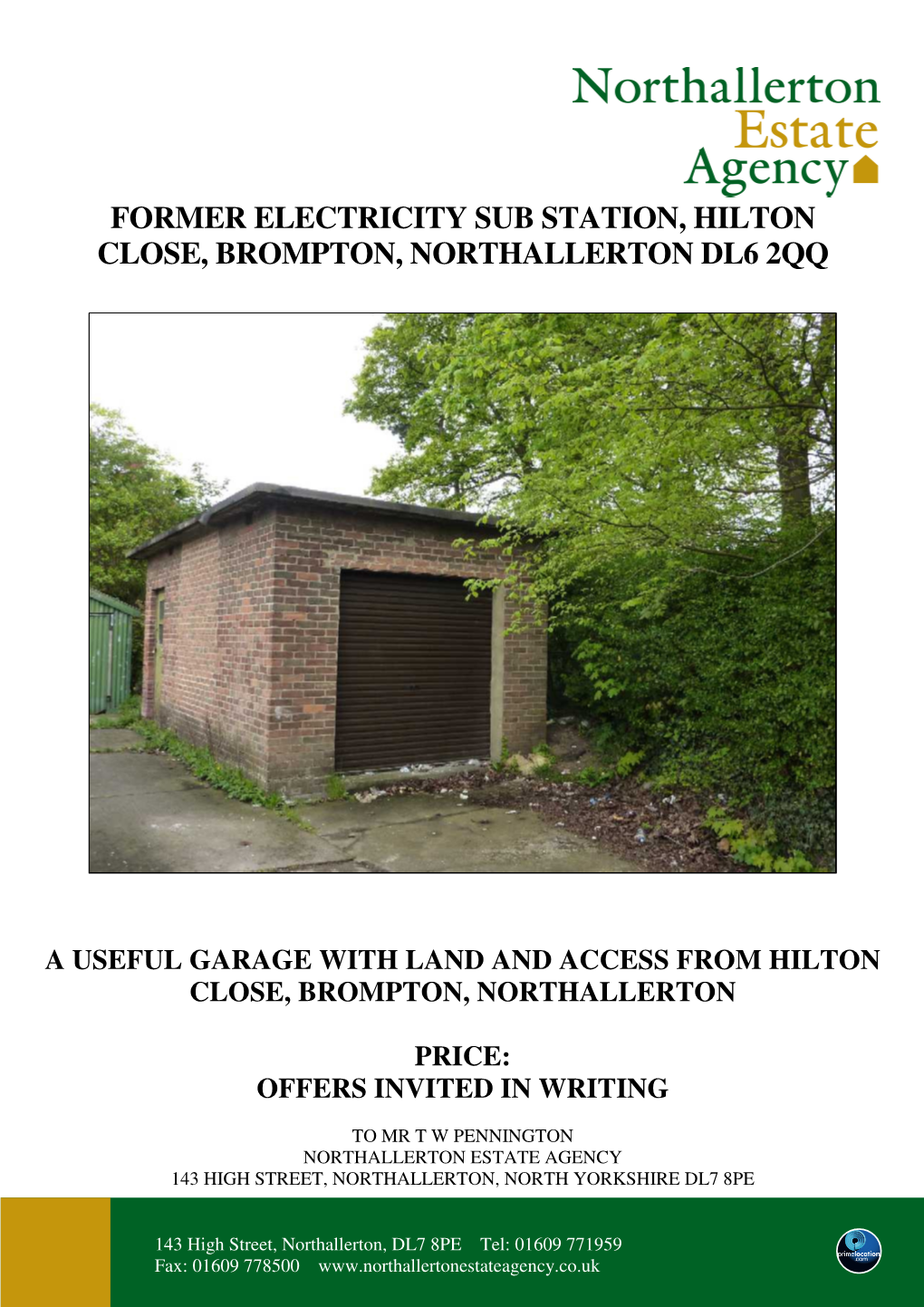 Former Electricity Sub Station, Hilton Close, Brompton, Northallerton Dl6 2Qq