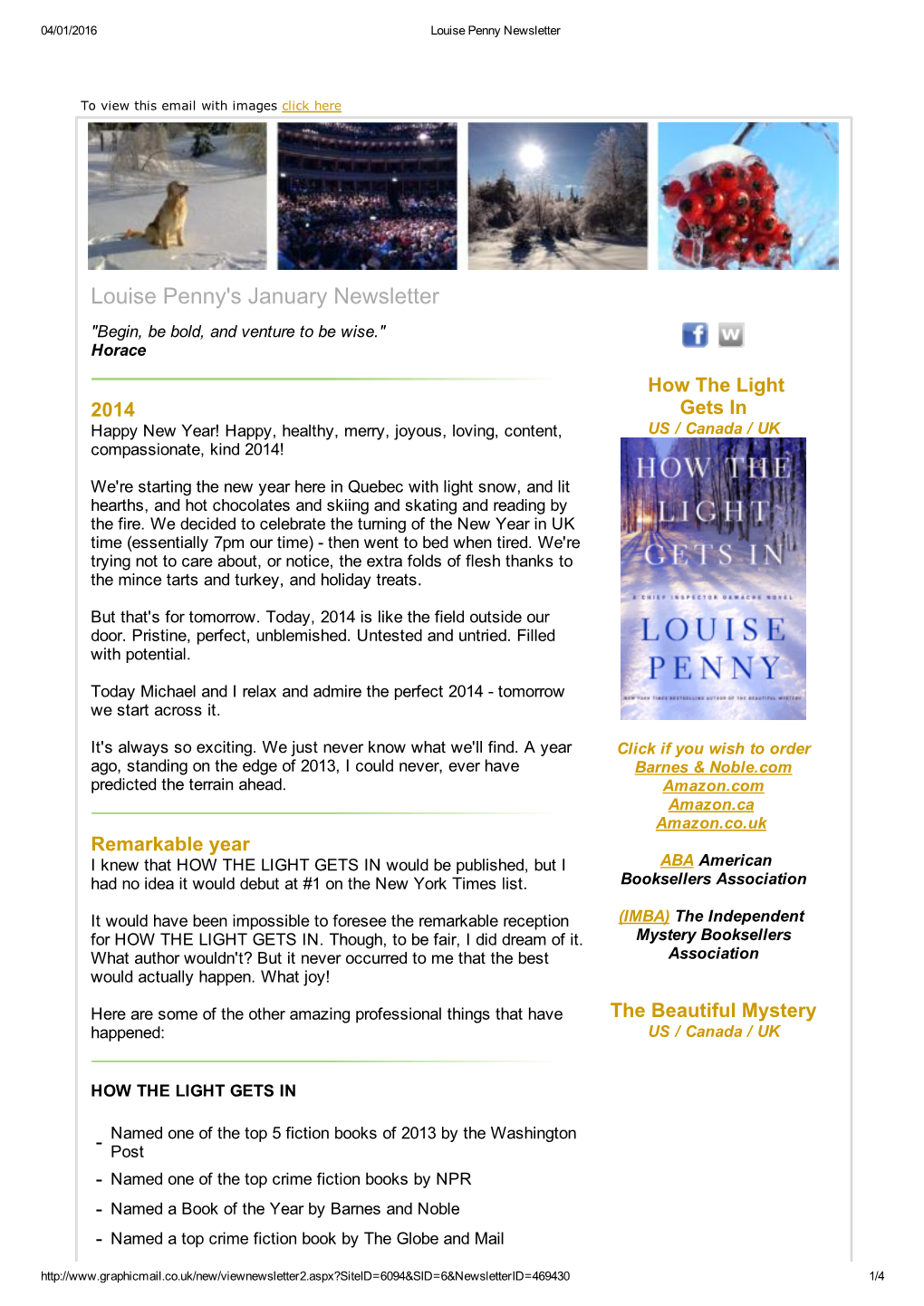 Louise Penny's January Newsletter