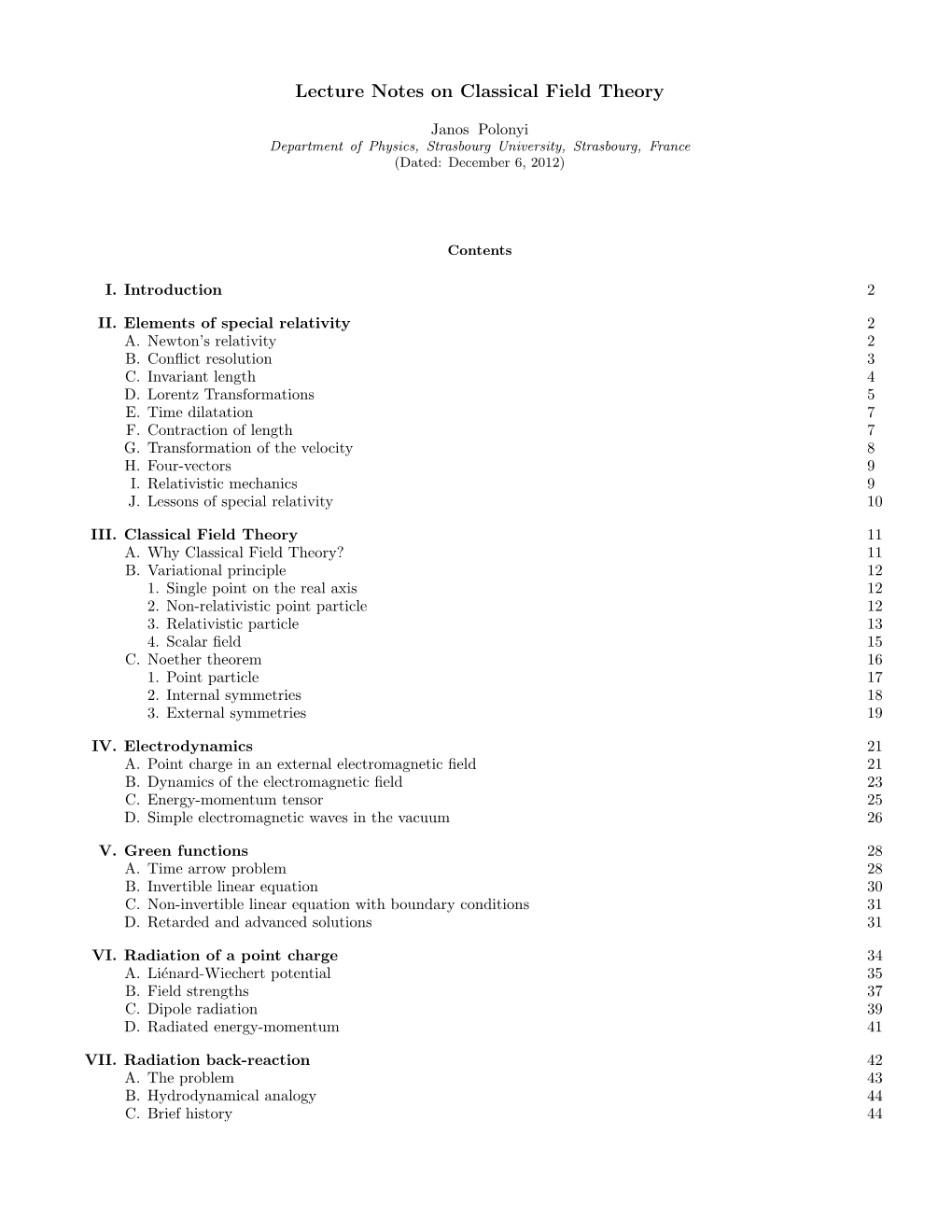 Lecture Notes on Classical Field Theory