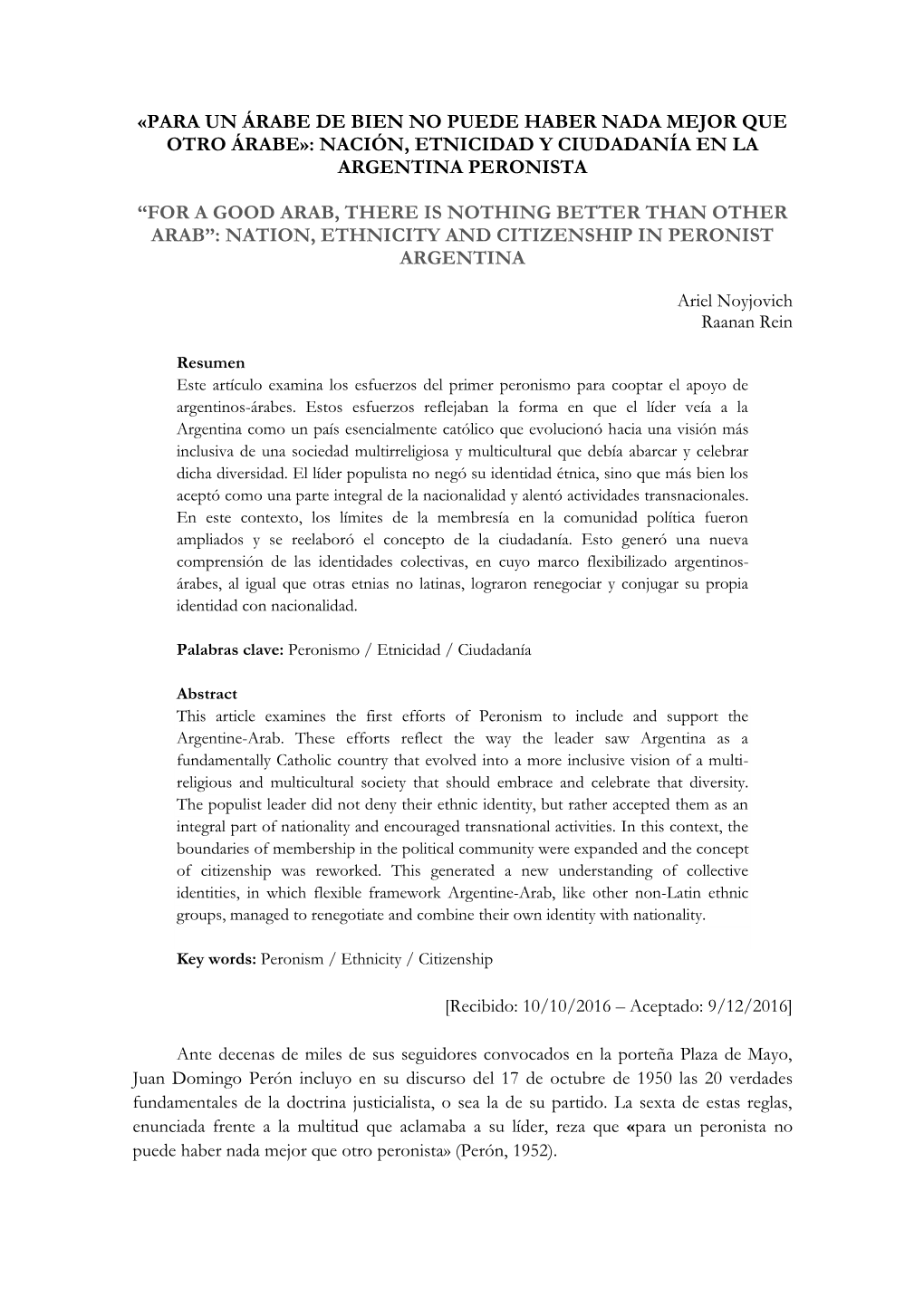 «Para Un Árabe De Bien No Puede Haber Nada Mejor Que Otro Árabe»: Nación, Etnicidad Y Ciudadanía En La Argentina Peronista