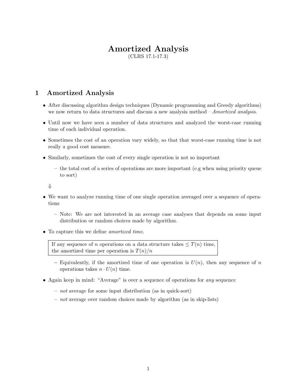 Amortized Analysis (CLRS 17.1-17.3)