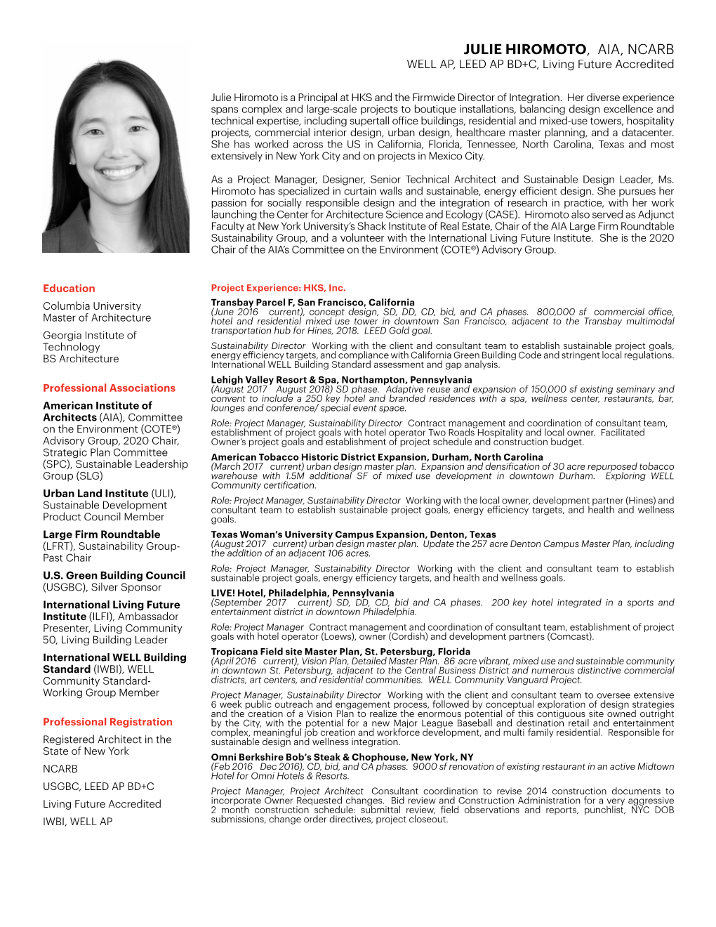 JULIE HIROMOTO, AIA, NCARB WELL AP, LEED AP BD+C, Living Future Accredited