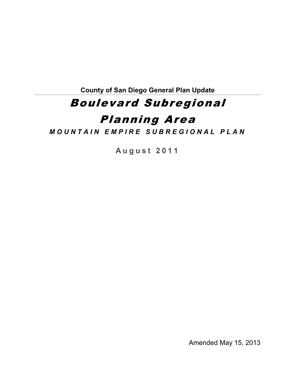 Boulevard Subregional Planning Area MOUNTAIN EMPIRE SUBREGIONAL PLAN