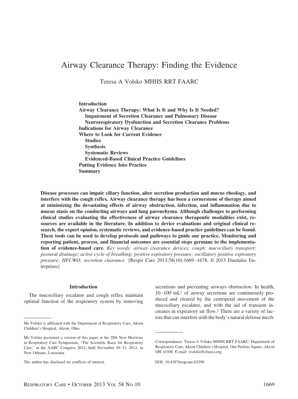 Airway Clearance Therapy: Finding the Evidence