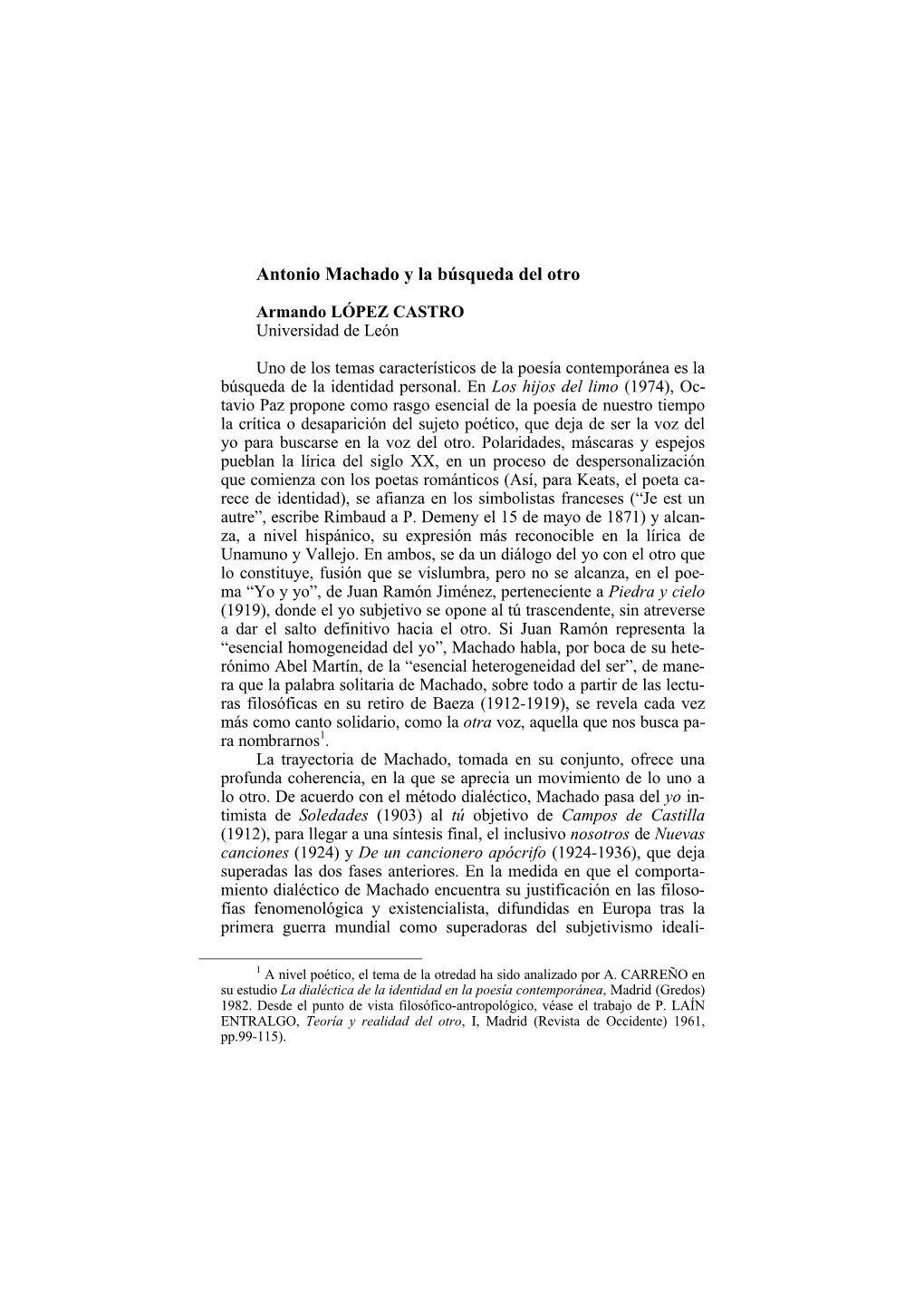 Antonio Machado Y La Búsqueda Del Otro