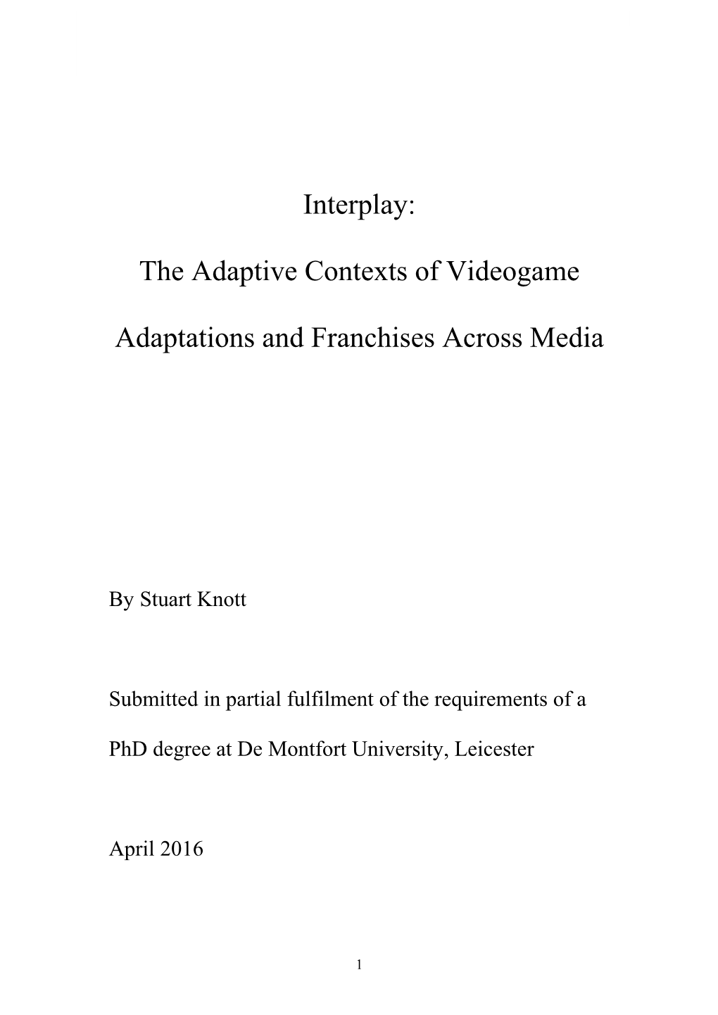 Interplay: the Adaptive Contexts of Videogame Adaptations