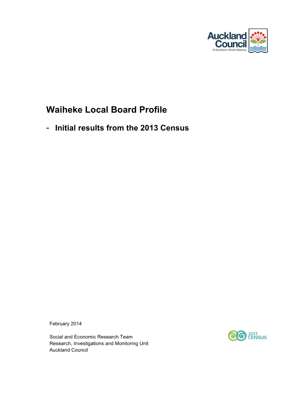 Waiheke Local Board Census Profile 2013