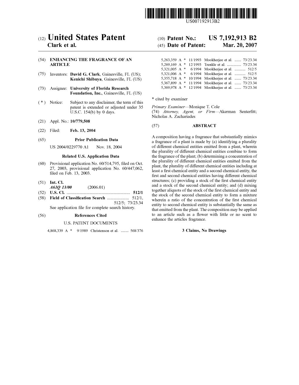 (12) United States Patent (10) Patent No.: US 7,192,913 B2 Clark Et Al