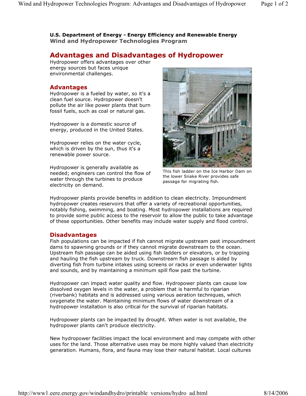 Advantages and Disadvantages of Hydropower Page 1 of 2