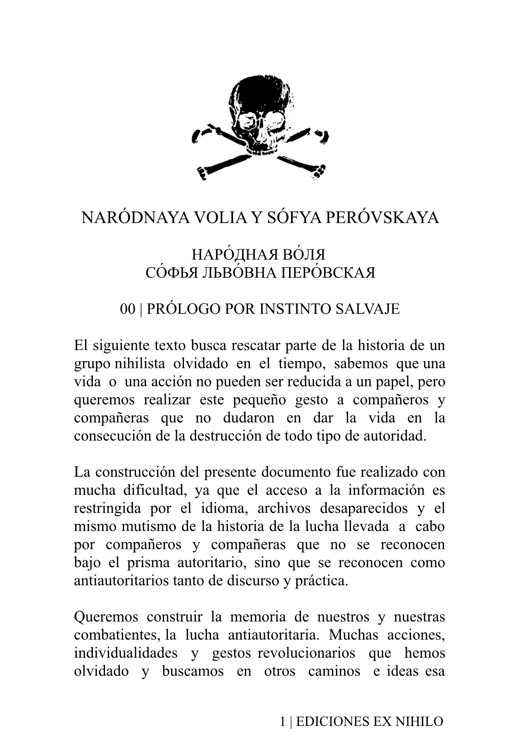 Naródnaya Volia Y Sófya Peróvskaya