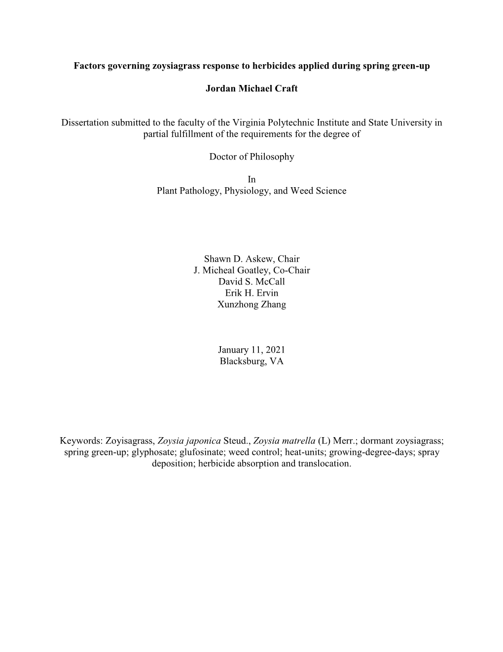 Factors Governing Zoysiagrass Response to Herbicides Applied During Spring Green-Up