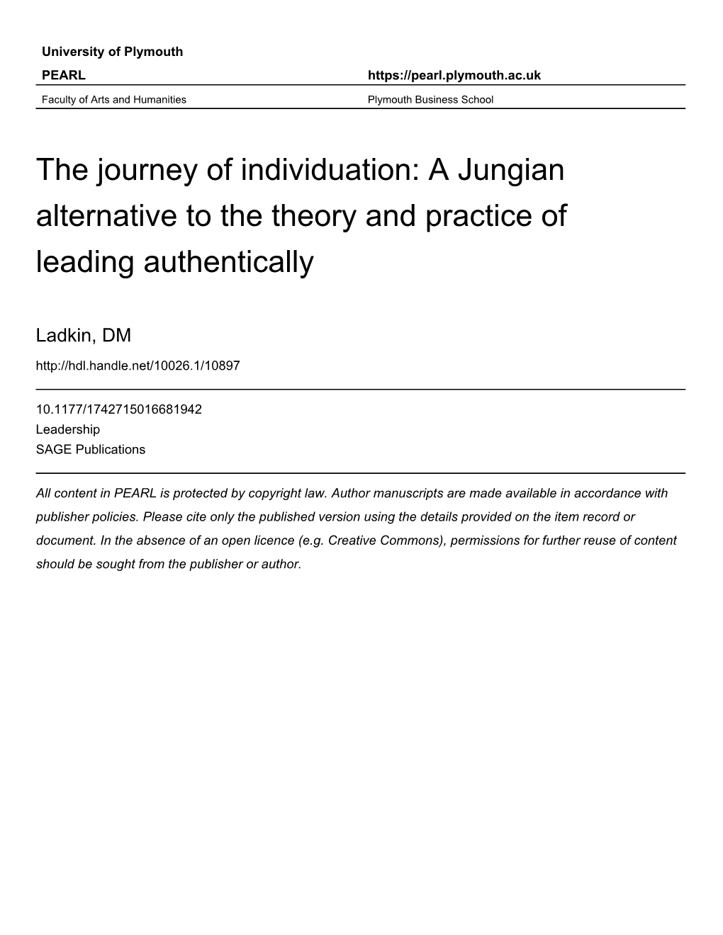 1 Authenticity and Individuation : a Jungian Contribution to the Theory