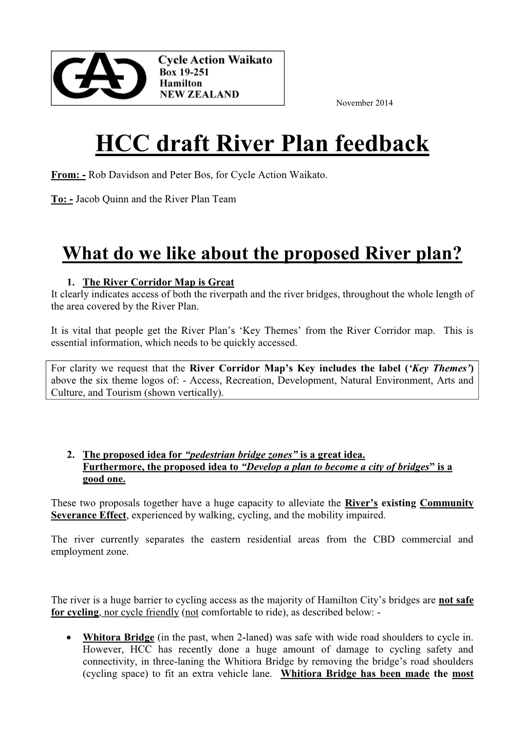River Plan Feedback