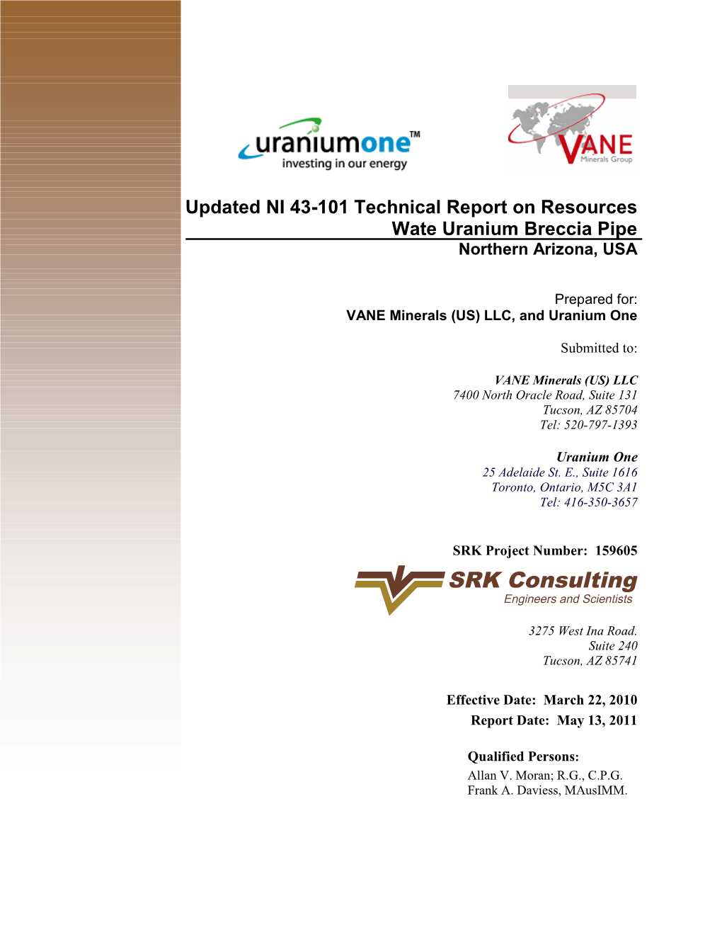 Uranium Breccia Pipe Exploration Project NI 43-101 Technical Report on Resources