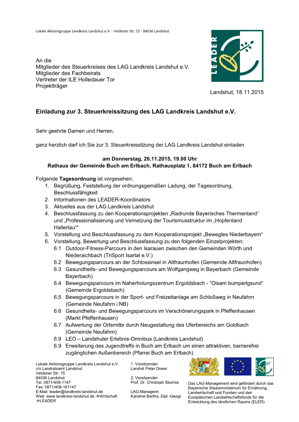 Einladung Zur 3. Steuerkreissitzung Des LAG Landkreis Landshut E.V