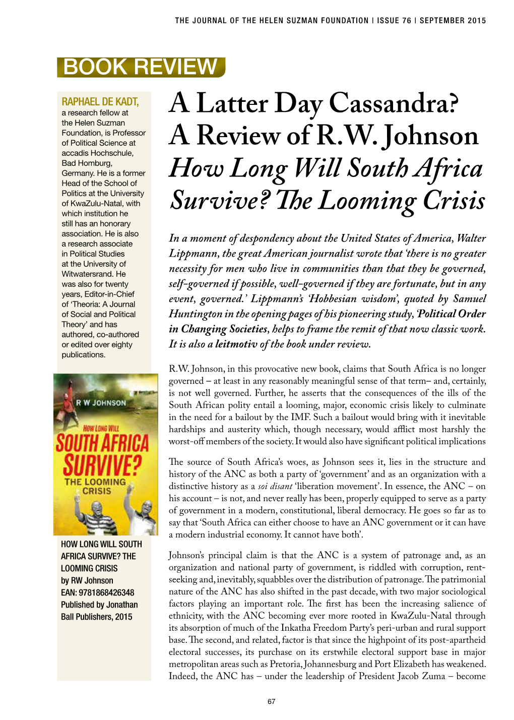 A Review of RW Johnson How Long Will South Africa Survive?