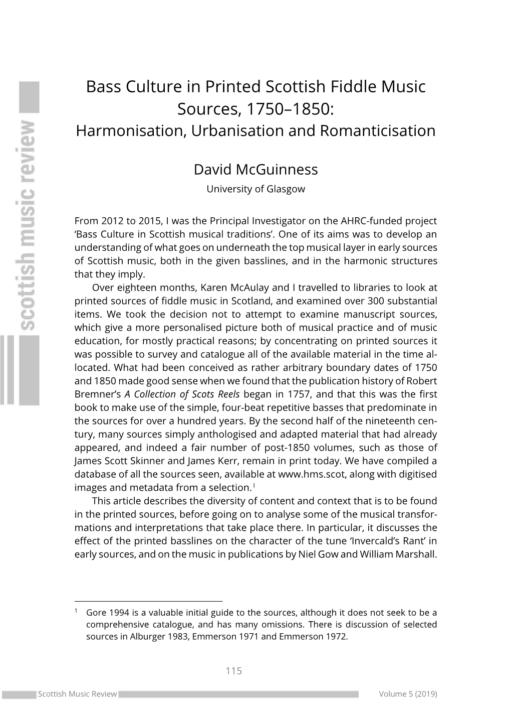 Bass Culture in Printed Scottish Fiddle Music Sources, 1750–1850: Harmonisation, Urbanisation and Romanticisation