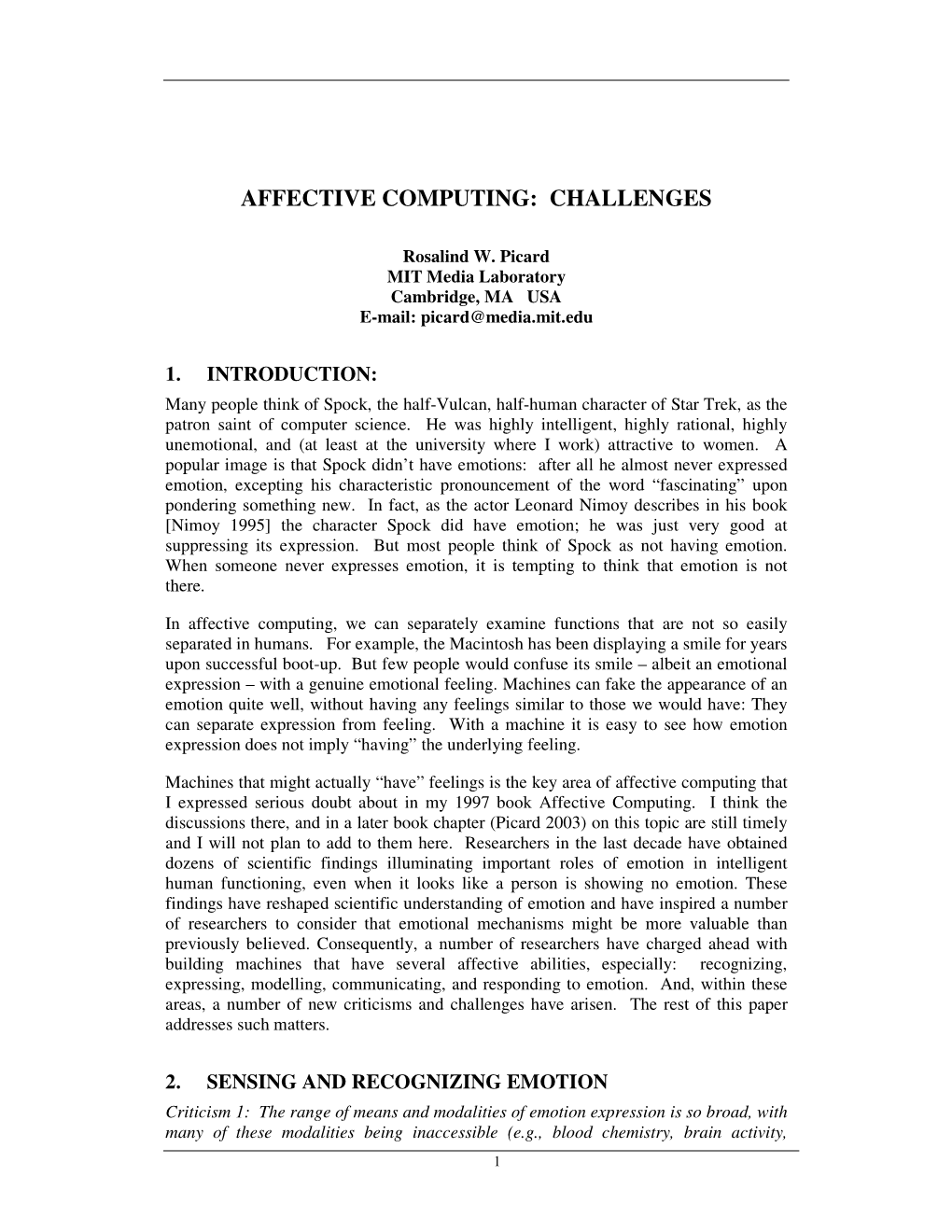 Affective Computing: Challenges