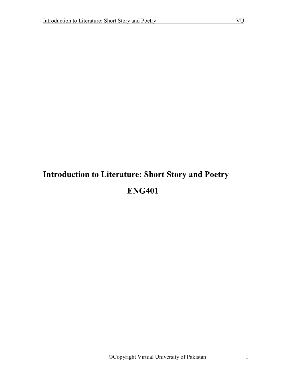 Introduction to Literature: Short Story and Poetry ENG401