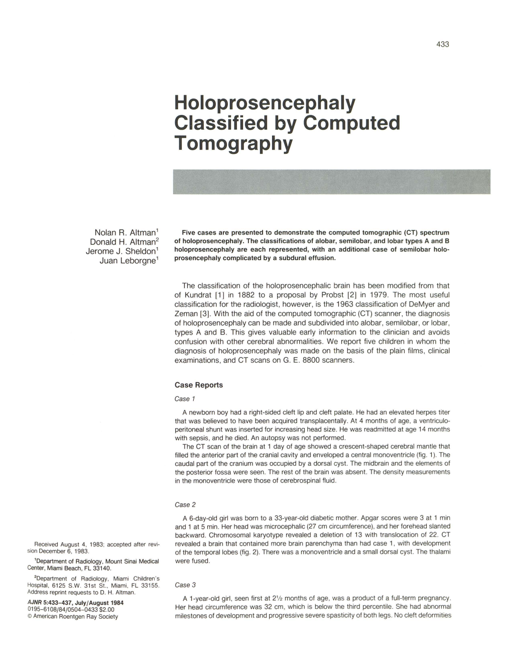 Holoprosencephaly Classified by Computed Tomography