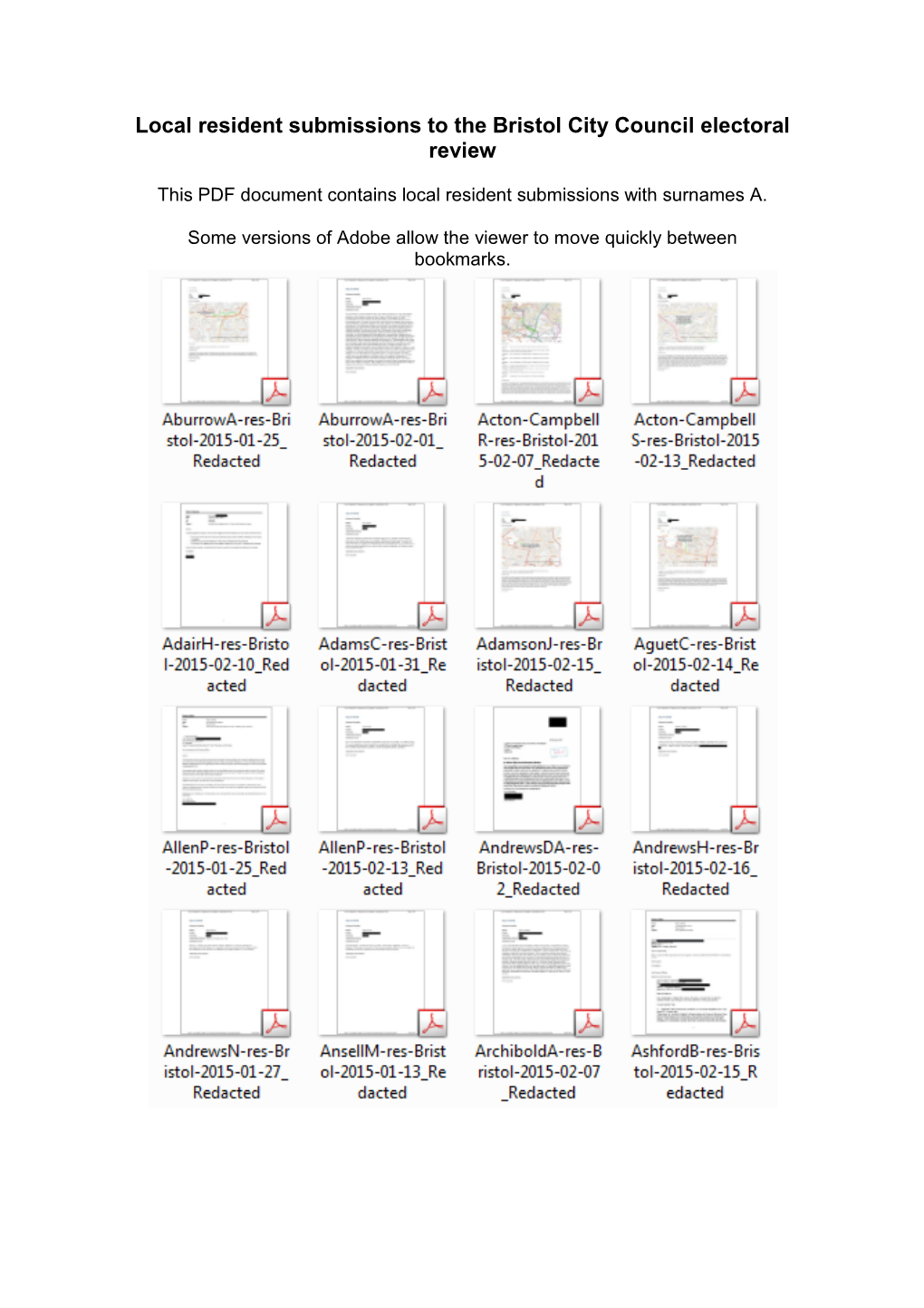 Local Resident Submissions to the Bristol City Council Electoral Review