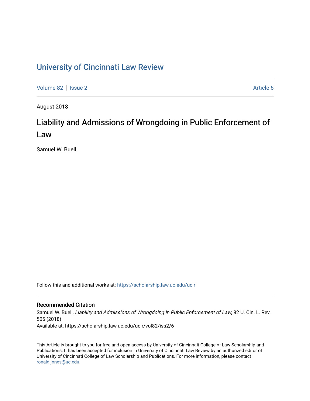 Liability and Admissions of Wrongdoing in Public Enforcement of Law