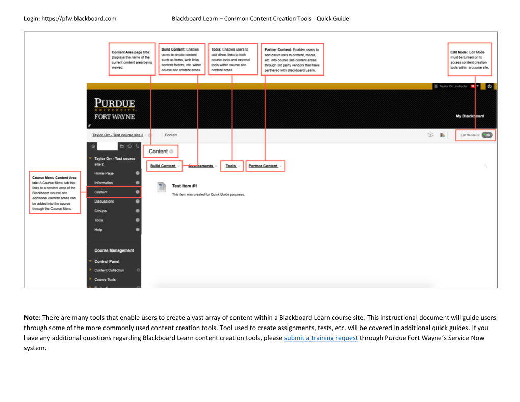 Blackboard Learn – Common Content Creation Tools - Quick Guide