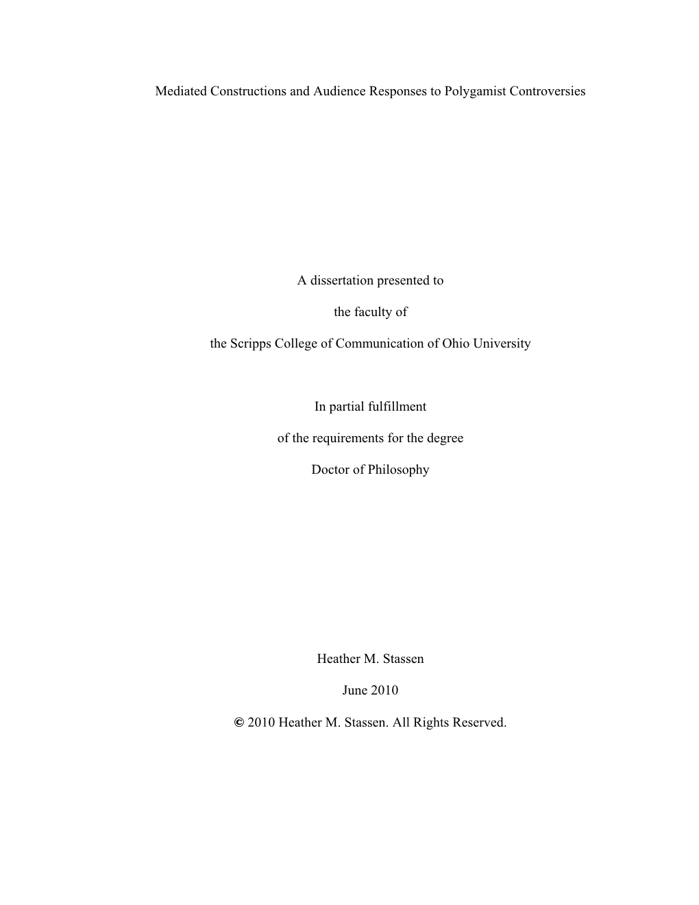 Mediated Constructions and Audience Responses to Polygamist Controversies