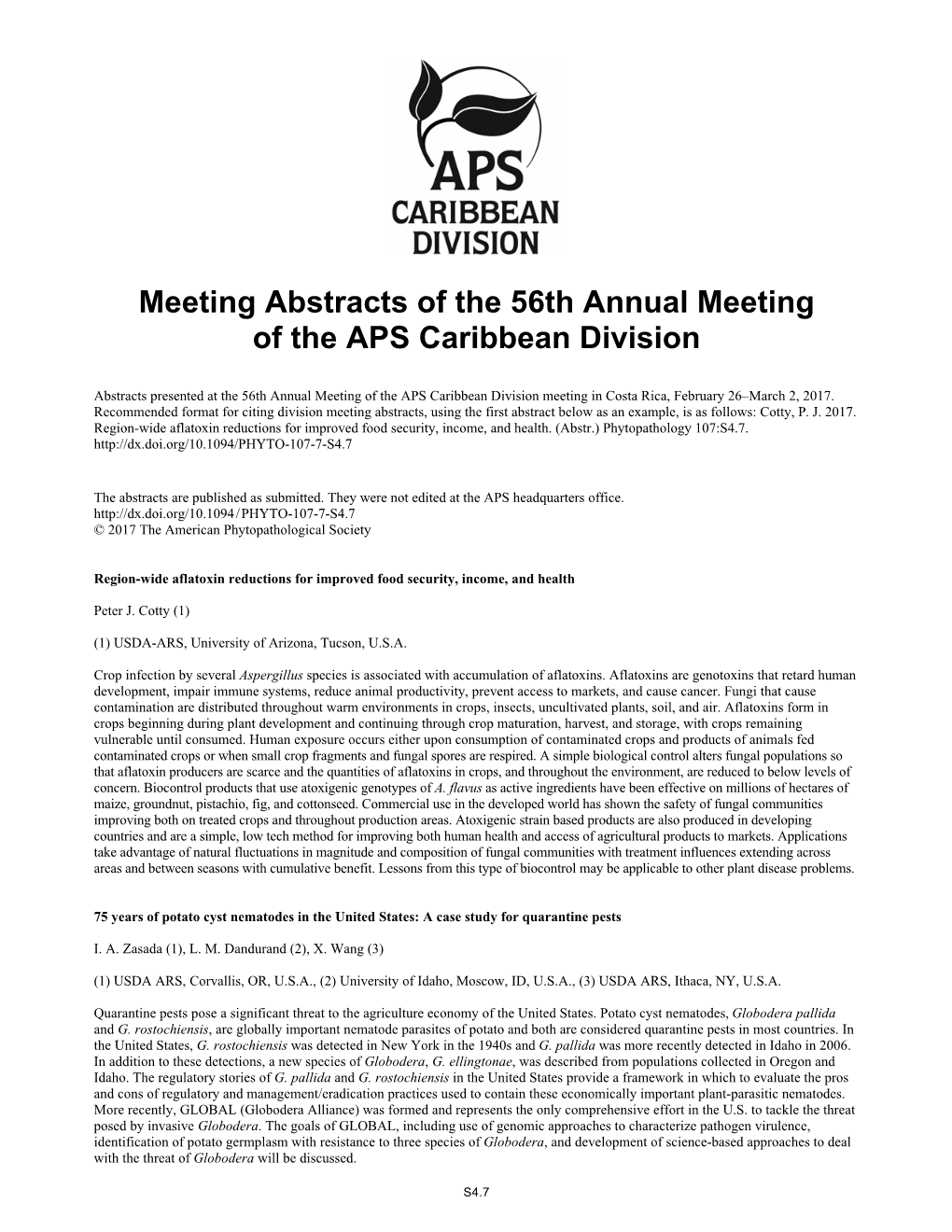 Meeting Abstracts of the 56Th Annual Meeting of the APS Caribbean Division