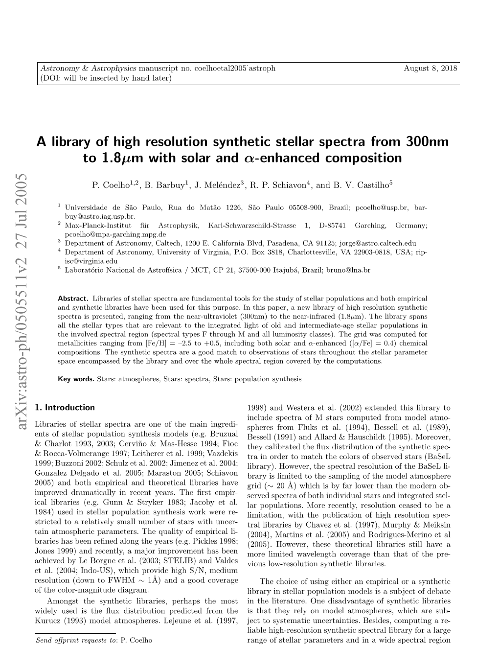 A Library of High Resolution Synthetic Stellar Spectra from 300Nm to 1.8