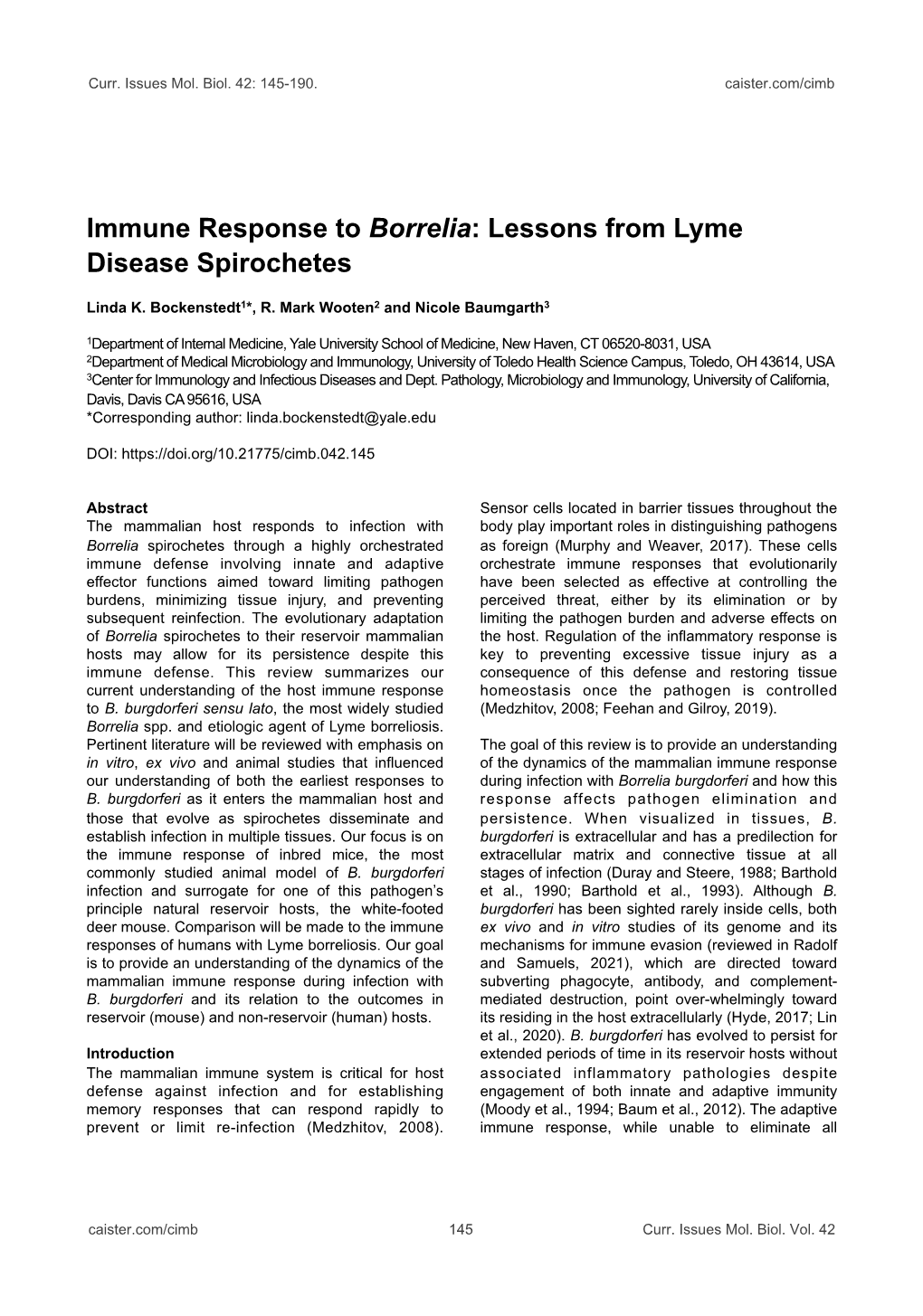 Immune Response to Borrelia: Lessons from Lyme Disease Spirochetes