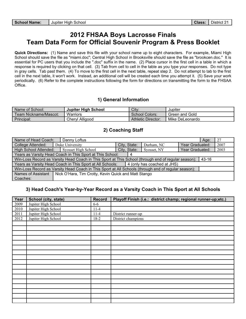 Team Data Form for Official Souvenir Program & Press Booklet s10