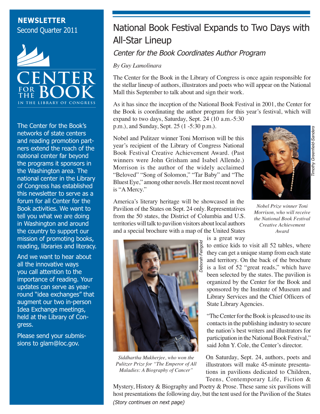 National Book Festival Expands to Two Days with All-Star Lineup Center for the Book Coordinates Author Program