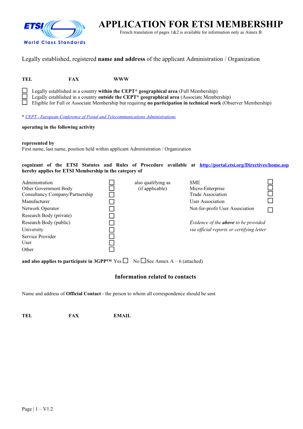 Official Application Form for FULL MEMBERSHIP