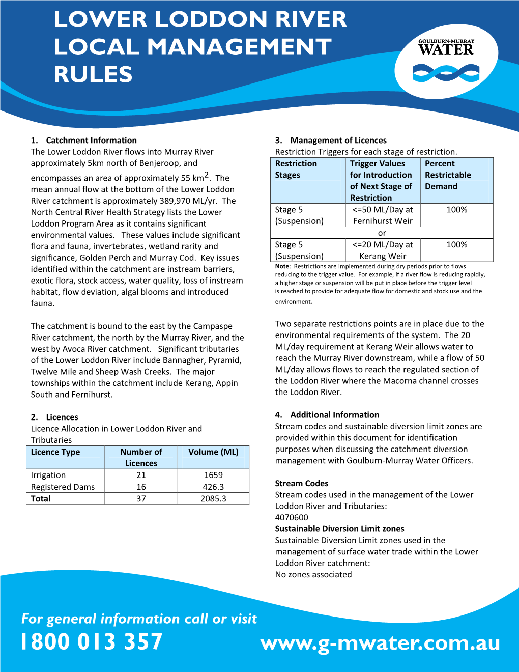 Lower Loddon River Local Management Rules