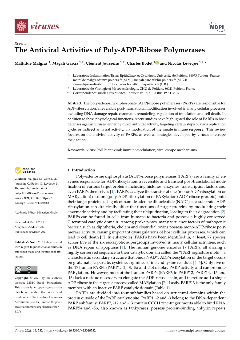 The Antiviral Activities of Poly-ADP-Ribose Polymerases