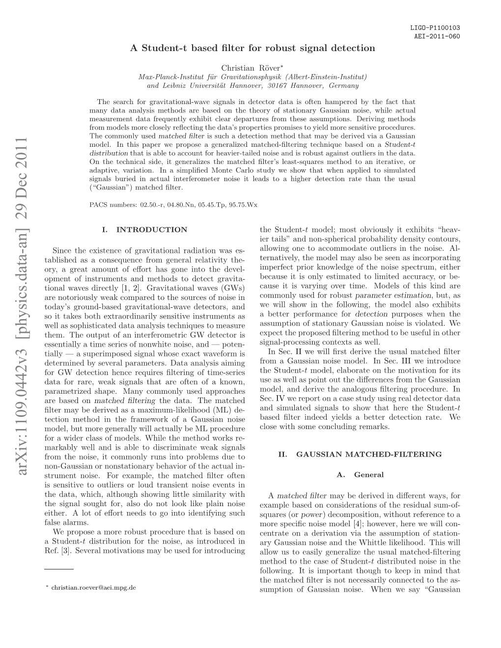 A Student-T Based Filter for Robust Signal Detection