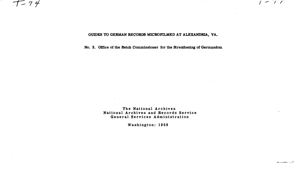 Guides to German Records Microfilmed at Alexandria, Va