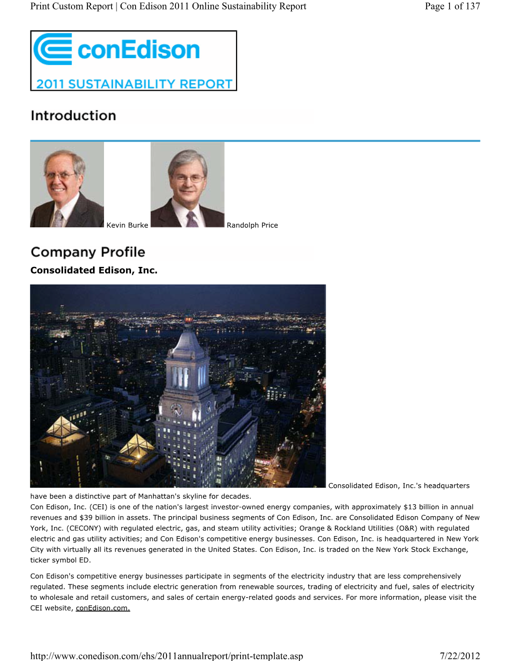 Page 1 of 137 Print Custom Report | Con Edison 2011 Online Sustainability Report 7/22/2012